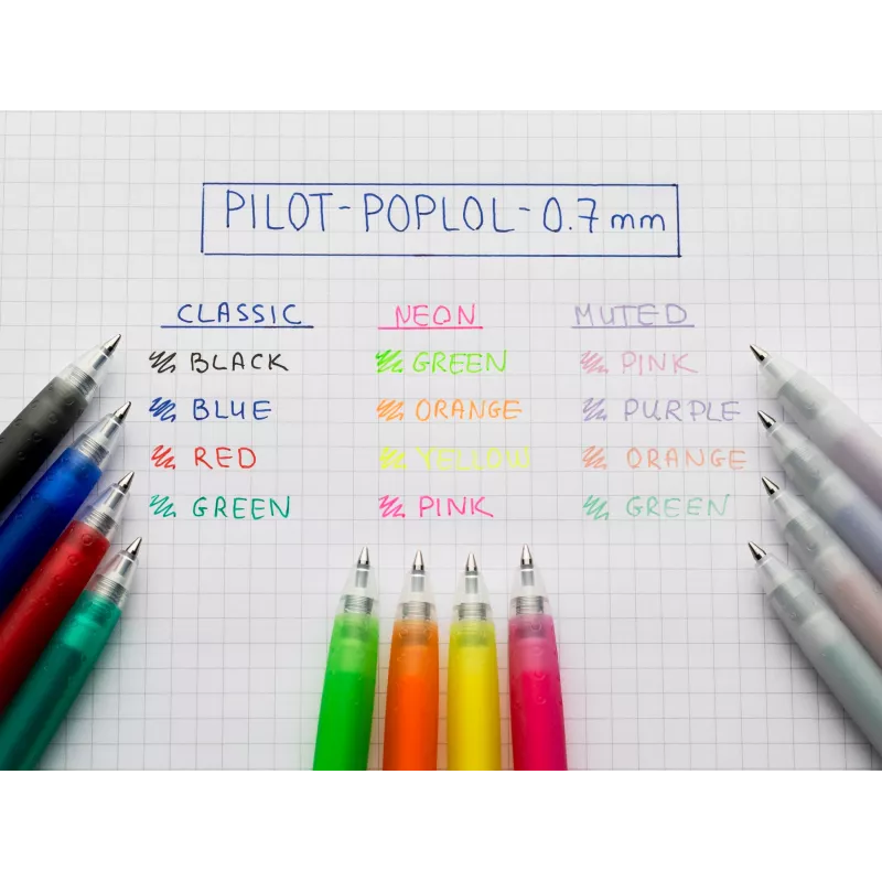 Conjunto de canetas de gel PILOT pop'lol pastel 0,4 mm, várias cores, 4 canetas (BL-PL-7-KUV/P/O/G-S4P)