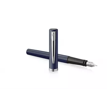 Waterman Impression caneta de tinta permanente aparo fino lacado azul aros cromados caixa de oferta 2225502