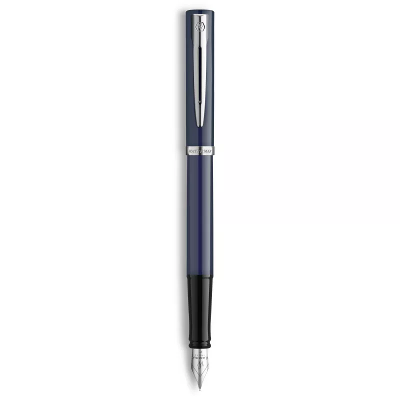 Waterman Impression caneta de tinta permanente aparo fino lacado azul aros cromados caixa de oferta 2225502