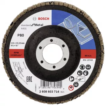 Bosch X431 disco de lixa de lâminas standard para metal, reto, 115 mm, grão 80, suporte de fibra de vidro 2608603714