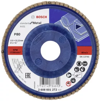 Bosch X431 disco de lixa de lâminas standard para metal, 115 mm, corindo de zircónio, grão P60, furo 22,23 mm 2608601272