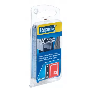 Grampos de arame fino RAPID TOOLS Tipo 53, 6 mm, aço inoxidável, embalagem pequena, em cartão com furo euro, 1 unid. (40109509)