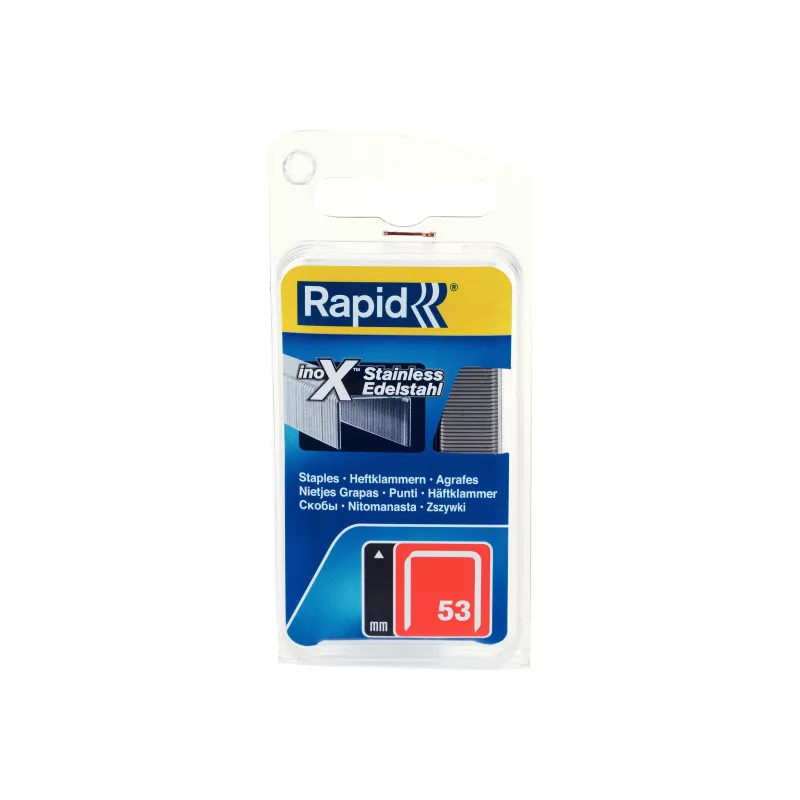 Grampos de arame fino RAPID TOOLS Tipo 53, 6 mm, aço inoxidável, embalagem pequena, em cartão com furo euro, 1 unid. (40109509)