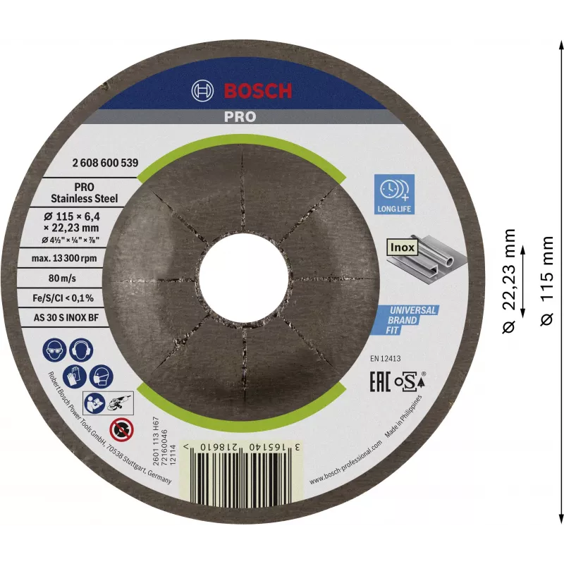 Bosch 2608600539 Disco de desbaste de centro deprimido 115 x 22,23 mm, 1 unidade