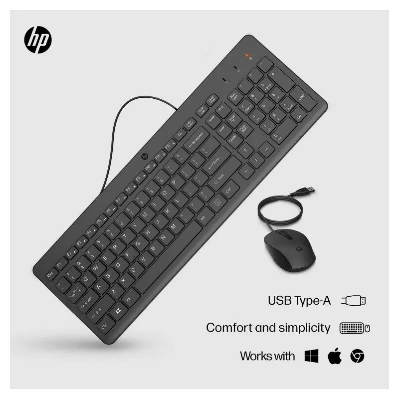 HP 150 – Conjunto de teclado e rato – USB – GB – preto