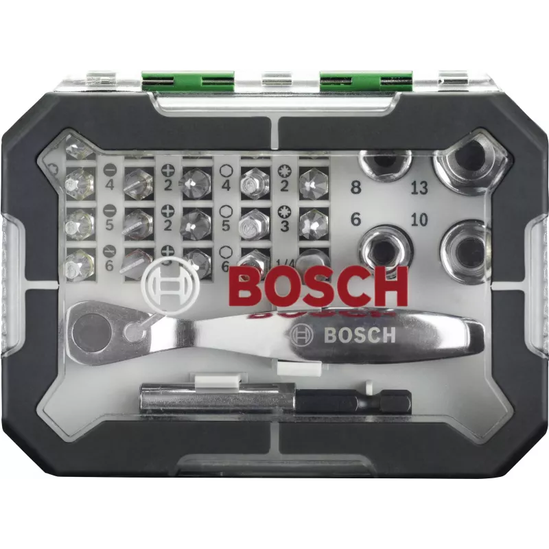 Bosch Accessories Promoline 2607017392 conjunto de 27 pontas de aparafusar com pontas fenda, Phillips, Pozidriv, interior e Torx em mala de armazenamento