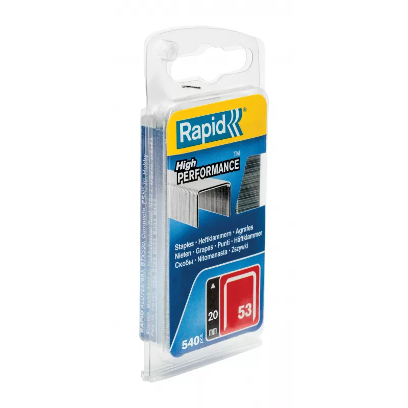 Rapid Tools Tipo 53 agrafos de arame fino, comprimento da perna 20 mm, aço galvanizado, 2500 por embalagem 40109508