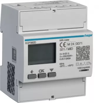 Hager ECP382D Contador de energia trifásico direto 80A 4M S0 MID