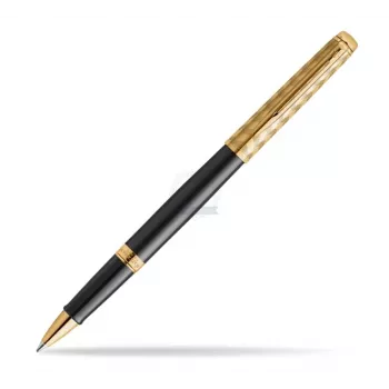 Waterman Hemisphere Caneta rollerball - fina, preto brilhante com anéis cromados, caixa de presente 2225136
