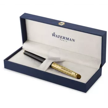 Waterman Hemisphere Caneta rollerball - fina, preto brilhante com anéis cromados, caixa de presente 2225136