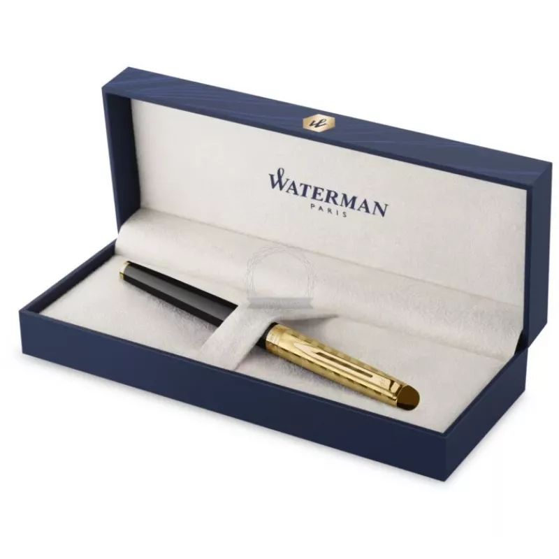 Waterman Hemisphere Caneta rollerball - fina, preto brilhante com anéis cromados, caixa de presente 2225136
