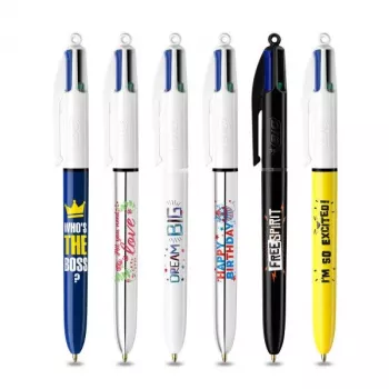 BIC 4 Colours Esferográfica pack de 6, corpo azul, 4 cores de tinta (azul, vermelho, verde, preto), ponta média 1,0 mm 9926071