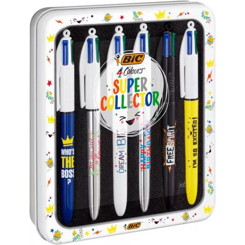BIC 4 Colours Esferográfica pack de 6, corpo azul, 4 cores de tinta (azul, vermelho, verde, preto), ponta média 1,0 mm 9926071