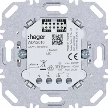 Mecanismo de comutador de escada encastrado HAGER WDN2010 1 tomada, 10A, branco