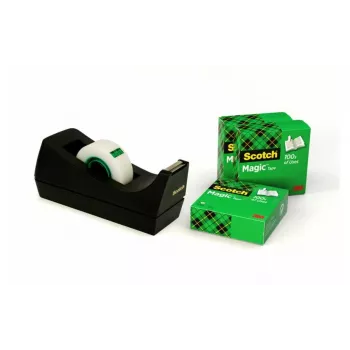 Dispensador de fita de mesa 3M Scotch C38 preto com 4 rolos 810 Magic Tape 19mm x 33m C38SM4S