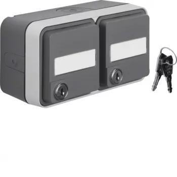 Tomada SCHUKO de sobrepor Hager WNC147, 2 tomadas, cinzento, IP44, tampa basculante