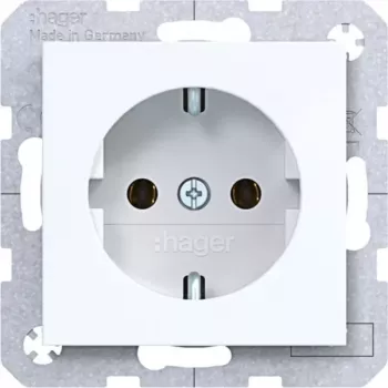 Tomada SCHUKO HAGER WAS1300WG, 1 tomada, encastrada, terminais de parafuso, branco polar