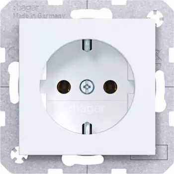 Tomada SCHUKO HAGER WAS1300WM, terminais de parafuso com elevação, branco alpino