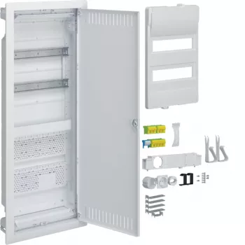 Quadro de distribuição encastrado HAGER VU602NWH com tomada e porta de aço, 2 filas, 24 módulos, branco