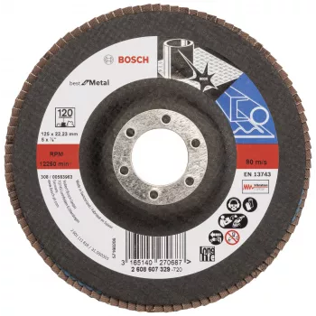 Disco de lixa de rebarbar BOSCH X-LOCK 125 mm P120 corindo de zircónio cónico para metal 2608607329