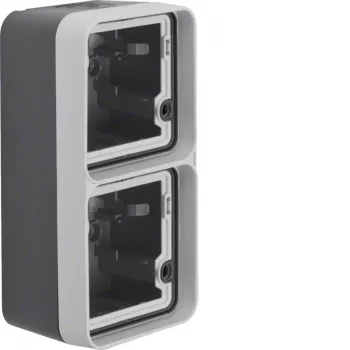 Hager WNA676 Caixa base vertical de 2 módulos para montagem à superfície com moldura e entrada de cabo, branco polar