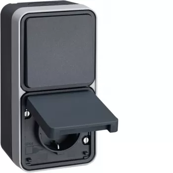 Hager WNC082 Comutador de escada e tomada SCHUKO combinados para montagem à superfície, cinzento