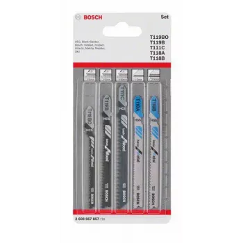 Bosch Accessories 2608667857 Conjunto de lâminas de serra de vaivém para madeira e metal Basic, 5 peças, encabadouro T
