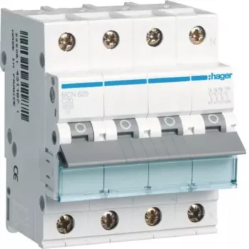 Hager MCN620 Disjuntor de proteção de linha 3P+N característica C 20A 6kA