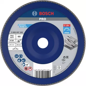 Disco de lixa de rebarbar Bosch X571 Best for Metal, 180 mm de diâmetro, 22,33 mm de furo, corindo de zircónio, grão K40, cónico tipo 29, para aço e metais ferrosos 2608607343