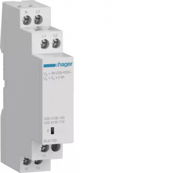 Hager EUU100 Relé de monitorização de fases, 3 fases, 1 contacto comutador, 3x230/400V AC