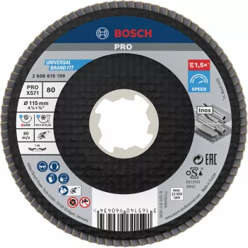 Bosch Accessories 2608619199 disco de lixa de lamelas X-LOCK 115 mm grão 80 corindo de zircónio cónico tipo 29 para metal, 1 unid.