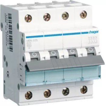 Hager MBN625 disjuntor 3P+N curva B 25A 6kA