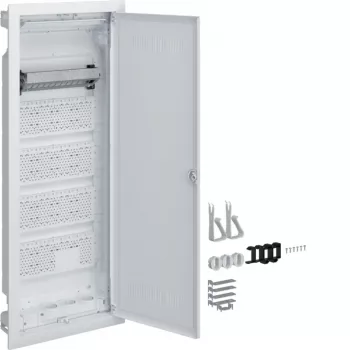 Armário de distribuição embutido HAGER Multimedia Volta, 5 filas, porta de plástico ranhurada, branco VU60WWH