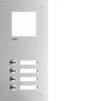 Placa frontal para intercomunicador Hager RTQ104X, 4 botões, alumínio