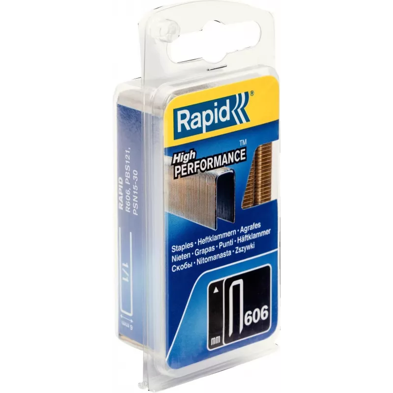 Agrafos estreitos RAPID TOOLS Tipo 606, 12 mm, embalagem pequena, arame de aço galvanizado, superfície revestida a resina, 1 unid. 40109527