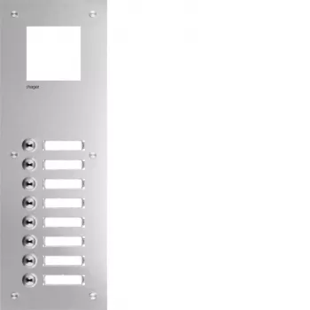 Placa frontal para intercomunicador Hager RTQ108X, mono-áudio, 8 botões de chamada, branco