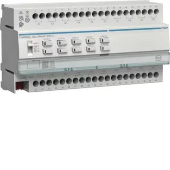 Atuador de comutação e estores KNX Secure HAGER TYMS620D, 20 canais de comutação / 10 canais de estores, 16 A, calha DIN