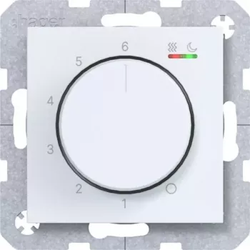 Termostato de ambiente Hager WAN5011WM 230V 15W botão rotativo/pressão aquecimento/arrefecimento branco polar