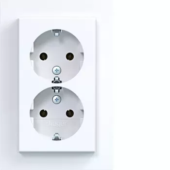 HAGER WAS2175WG Tomada dupla com placa de cobertura, Schuko, encastrar, branco polar