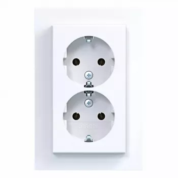 HAGER WAS2175WG Tomada dupla com placa de cobertura, Schuko, encastrar, branco polar
