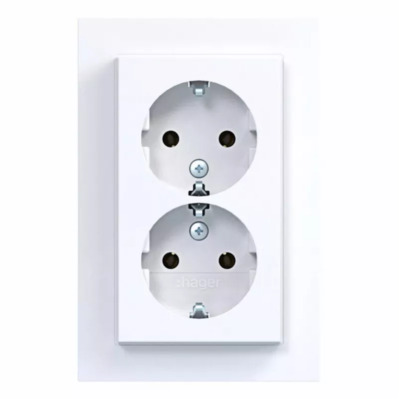 HAGER WAS2175WG Tomada dupla com placa de cobertura, Schuko, encastrar, branco polar