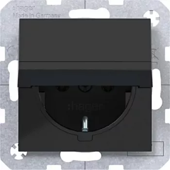 HAGER WAS1110BG Tomada SCHUKO de sobrepor com tampa basculante de fecho automático, IP44, cinzento claro