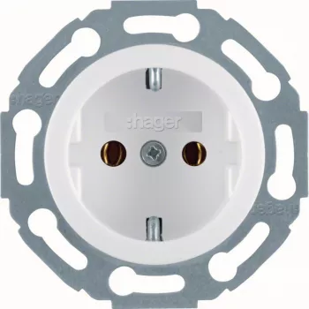 Hager WTS1300WG Tomada Schuko, branco polar brilhante, simples, encastrar, 16 A, 250 V, com proteção para crianças