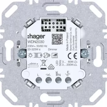 Módulo dimmer universal HAGER WDN2030, 1 canal, encastrar, 230V, 300W/100W LED