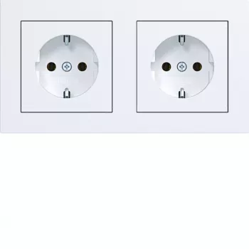 Tomada dupla SCHUKO HAGER WAS2123WM com moldura A.1, branco polar