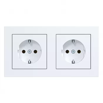 Tomada dupla SCHUKO HAGER WAS2123WM com moldura A.1, branco polar