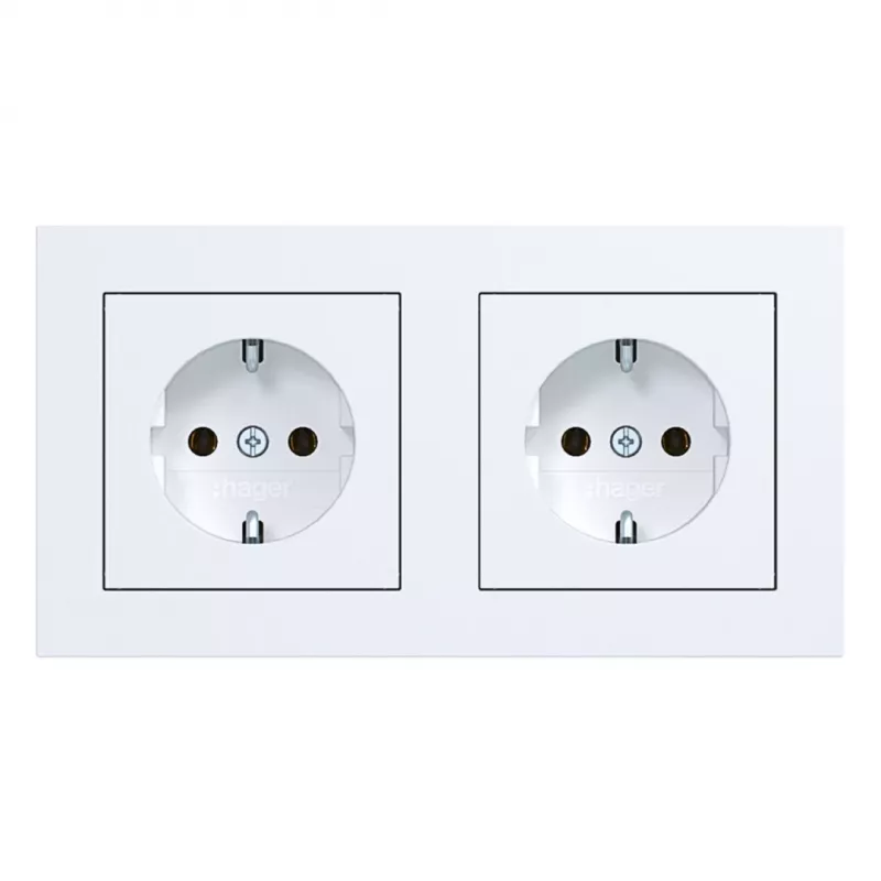 Tomada dupla SCHUKO HAGER WAS2123WM com moldura A.1, branco polar