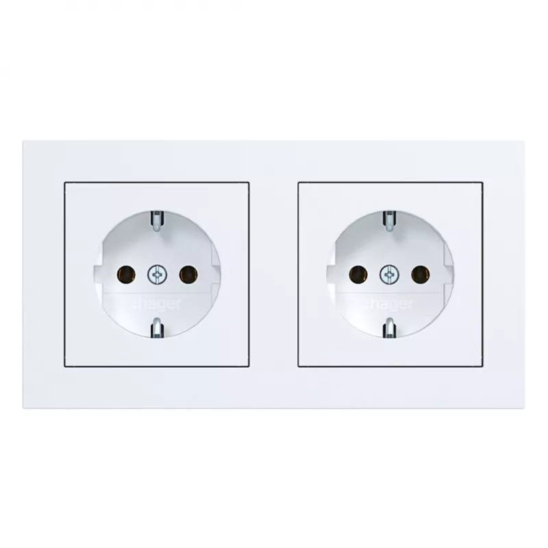 Tomada dupla SCHUKO HAGER WAS2123WM com moldura A.1, branco polar