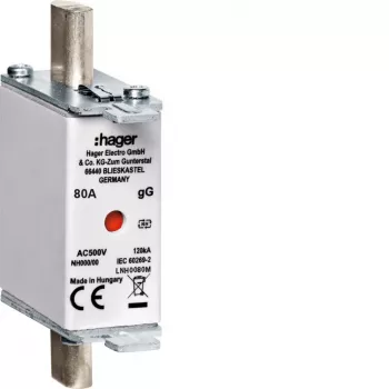 Hager LNH0080M cartucho de fusível NH000 500V gG 80A com sinalizador combinado
