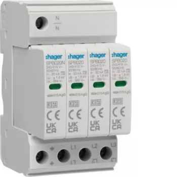 Hager SPB420 para-raios tipo 2 3P+N 275V AC 40kA calha DIN